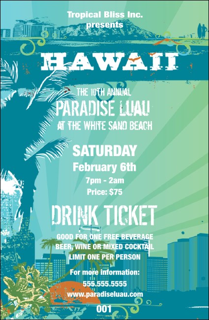 Hawaii Luau Drink Ticket Product Front