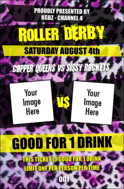 Roller Derby Pink Leopard Drink Ticket