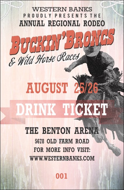 Bucking Bronco Rodeo Drink Ticket Product Front