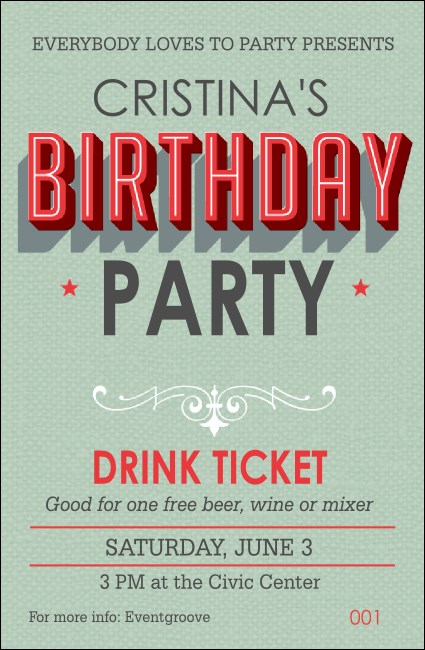Birthday Party Green Drink Ticket