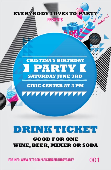 Birthday Party Geometric Drink Ticket Product Front