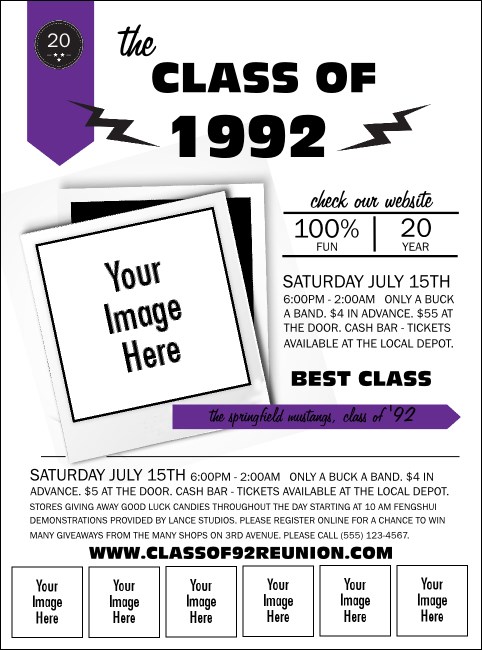 Class Reunion Mascot Purple Logo Flyer Product Front