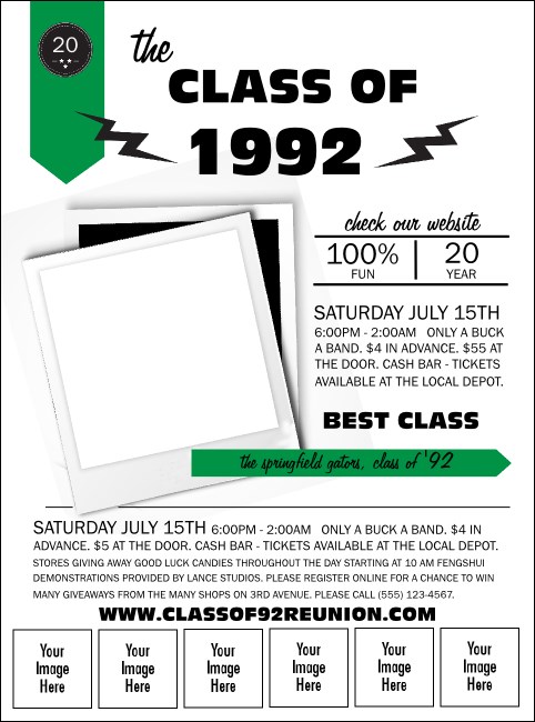 Class Reunion Mascot Green Logo Flyer Product Front