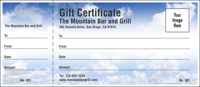 Blue Skies Gift Certificate 001 Product Front