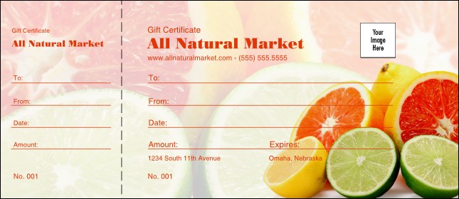 Fresh Fruit Gift Certificate Product Front