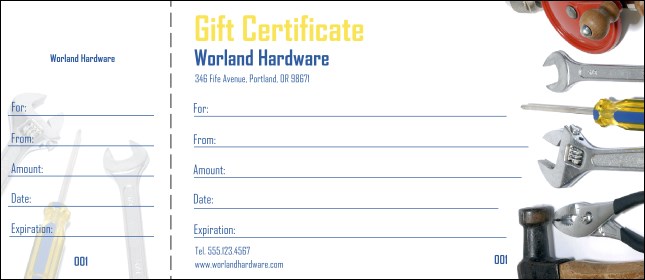 Hardware Gift Certificate Product Front