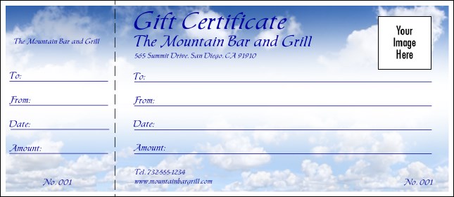 Blue Skies Gift Certificate Product Front