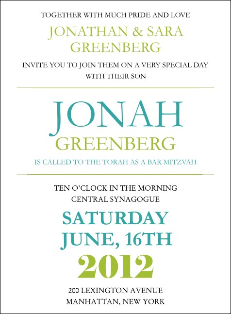 Bar Mitzvah Green and White Invitation Product Front