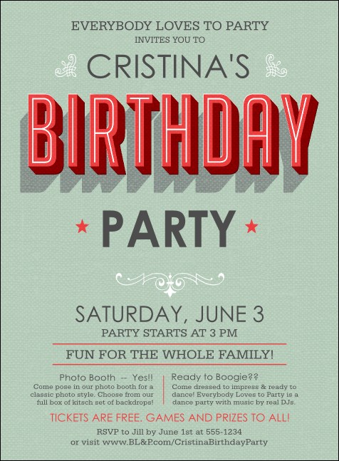 Birthday Party Green Invitation