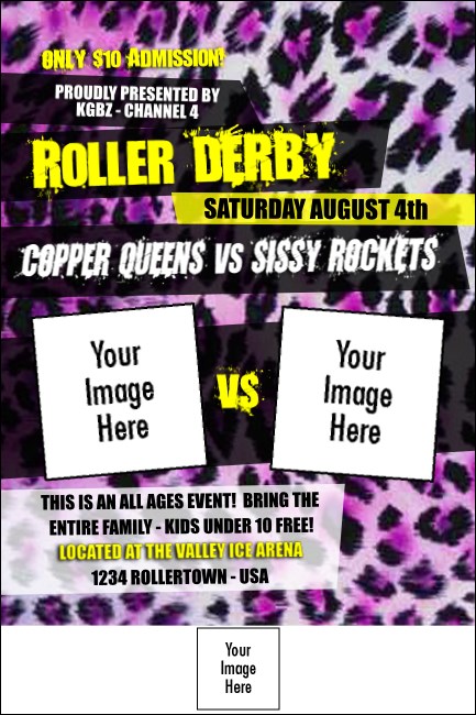 Roller Derby Pink Leopard Logo Banner Poster 2