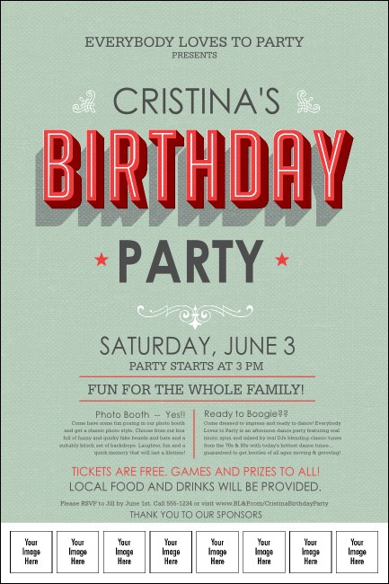 Birthday Party Green Logo Poster