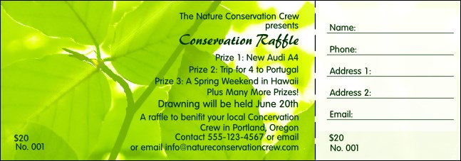 Nature Series - Green Leaves Raffle Ticket