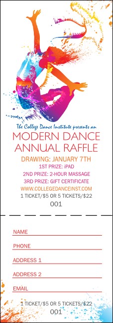 Modern Dance White Raffle Ticket Product Front