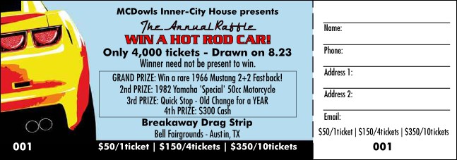 Dream Car Raffle Ticket Color