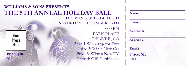 Christmas Ornament Purple Raffle Ticket Product Front