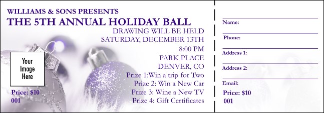 Christmas Ornament Purple Raffle Ticket