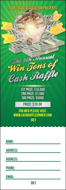 Cash Raffle Green Raffle Ticket Product Front