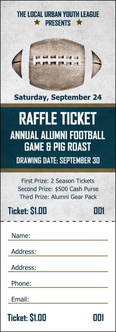 American Football Blue Raffle Ticket Product Front