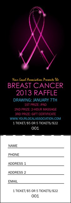 Breast Cancer Ribbon Sparkle Raffle Ticket