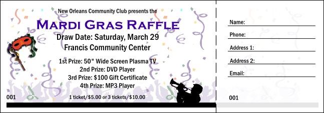 Mardi Gras Confetti Raffle Ticket