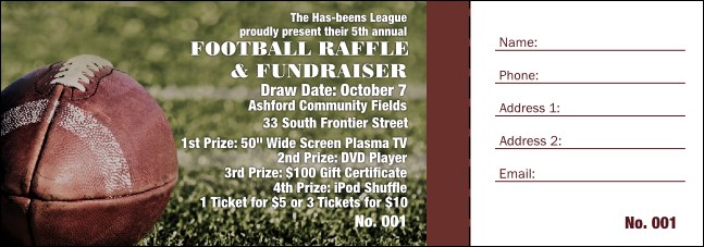 American Football Raffle Ticket 001 Product Front