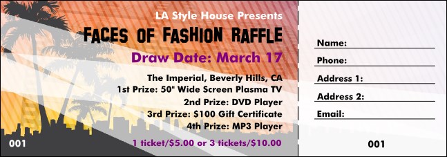 Hollywood Raffle Ticket with stub Product Front