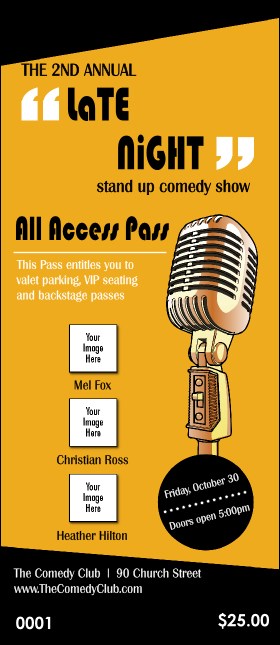 Comedy Retro Microphone VIP Pass Product Front