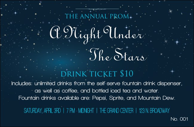 Star Theme Drink Ticket Product Front