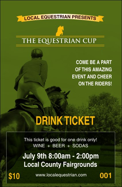 Equestrian Drink Ticket Product Front