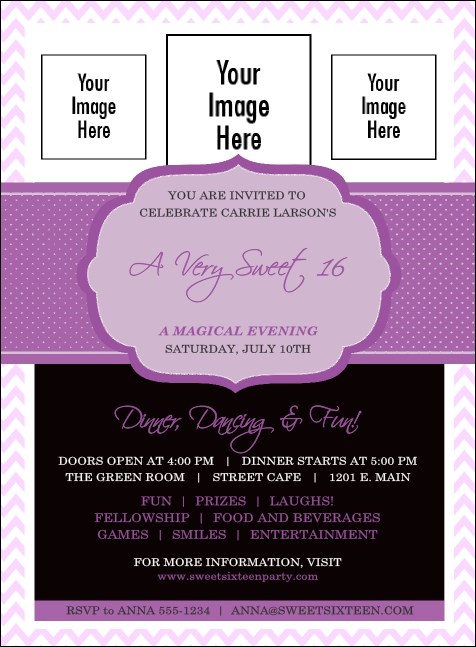 Sweet Sixteen Purple Chevron Invitation