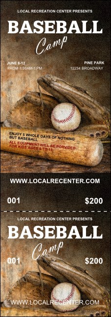 Baseball Camp Event Ticket Product Front