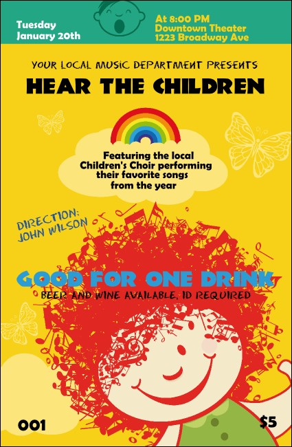 Children's Music Drink Ticket Product Front