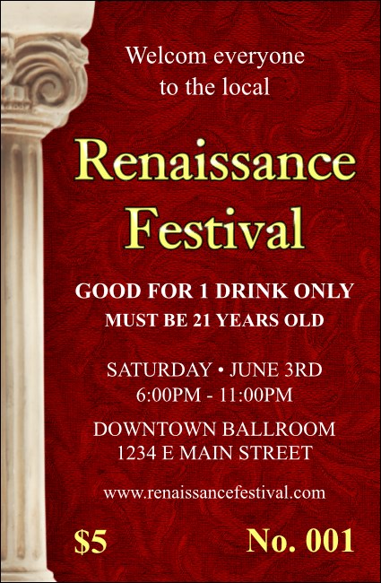Renaissance Drink Ticket Product Front