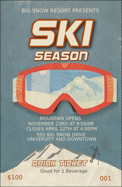 Ski Goggles Drink Ticket Product Front