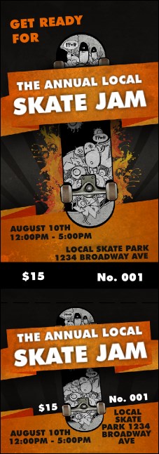 Skateboarding Event Ticket Product Front