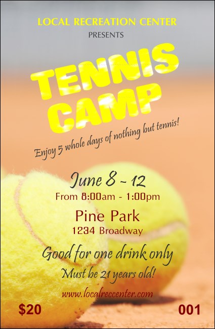 Tennis Camp Drink Ticket Product Front