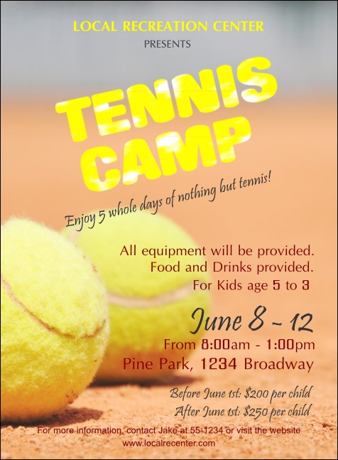 Tennis Camp Invitation Product Front