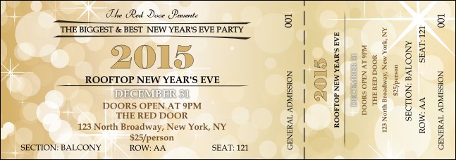 Gold Glitter Reserved Event Ticket