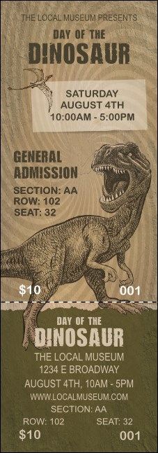 Dinosaur Illustrated Reserved Event Ticket Product Front