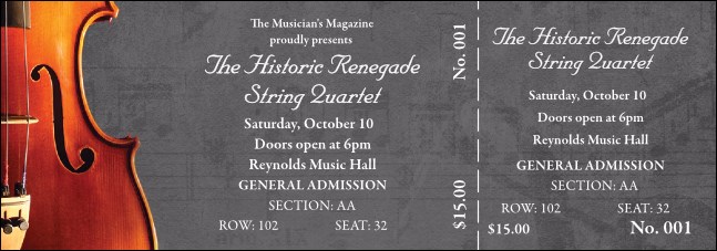 Violin Gray Reserved Event Ticket Product Front