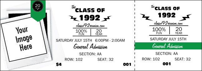 Class Reunion Mascot Green Reserved Event Ticket Product Front