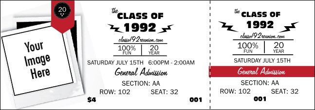 Class Reunion Mascot Red Reserved Event Ticket Product Front