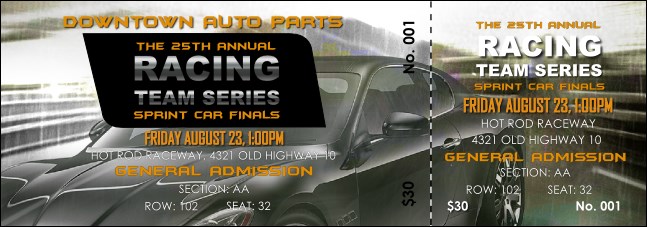 Auto Racing Reserved Event Ticket Product Front