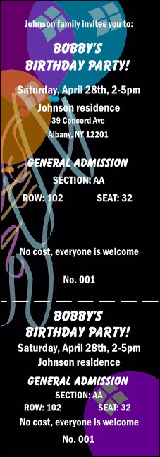 Balloon Black Reserved Event Ticket Product Front
