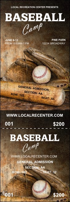Baseball Camp Reserved Event Ticket Product Front