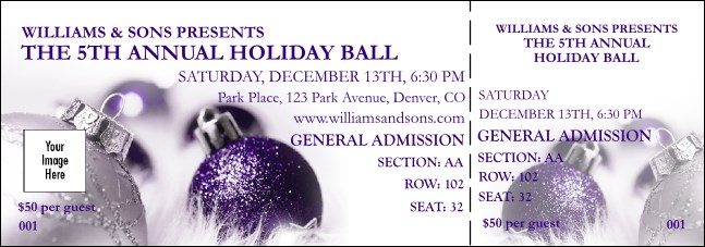 Christmas Ornament Purple Reserved Event Ticket Product Front