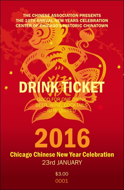 Chinese New Year Monkey Drink Ticket Product Front