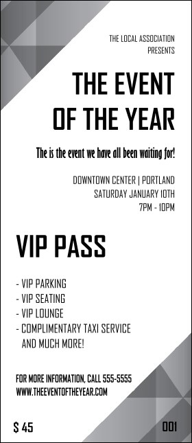 All Purpose  Corners Black and White VIP Pass