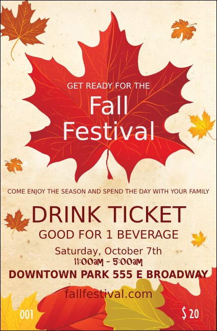 Fall Leaves Drink Ticket Product Front