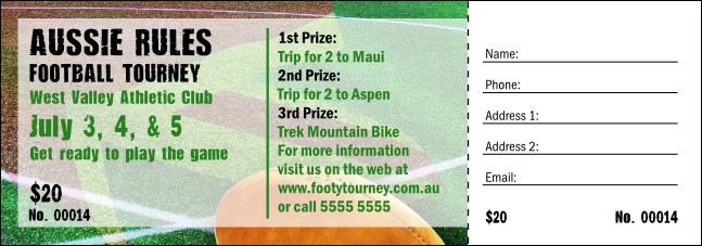 Aussie Rules Football Raffle Ticket Product Front